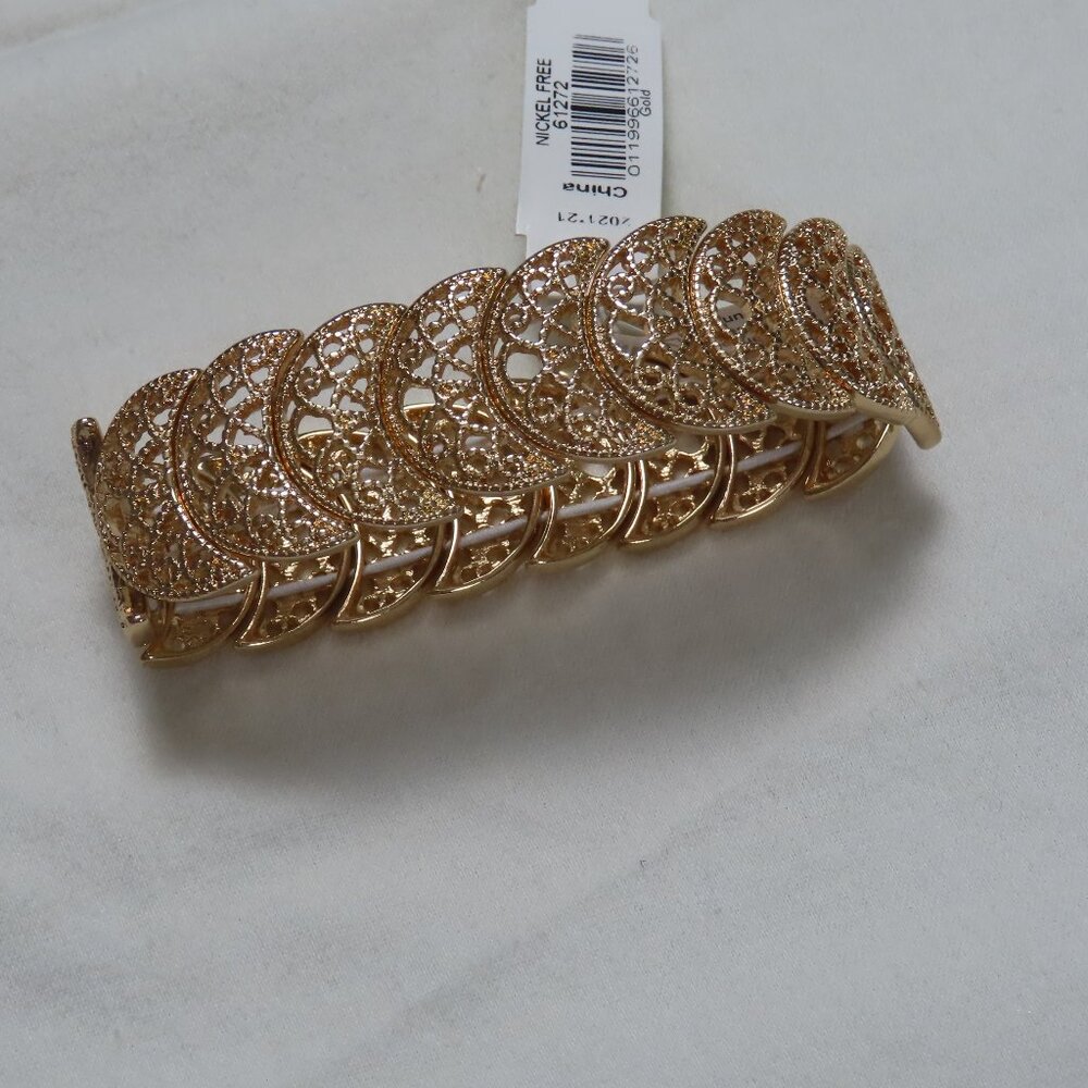 1928 Jewelry Vintage Lace Half-Circle Filigree Stretch Bracele